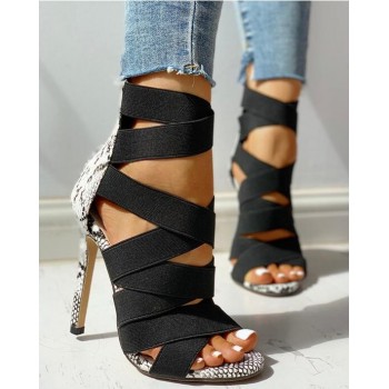 Sandalias Mujer 2020 Women's Ladies Pumps Fashion Bandage Patchwork Mixed Colors Snake High Heels Sandals Casual Shoes size37~43
